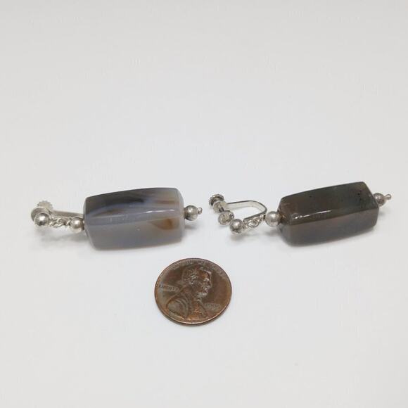 1950s Quartz Stone Earrings Silver Tone Screw Back Boho Natural Vintage - Picture 6 of 10